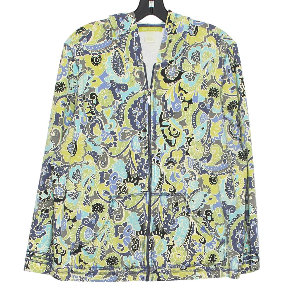 Sigrid Olsen Jacket Floral Y2K Cottagecore Boho Abstract Artsy Full Zip Green 1X